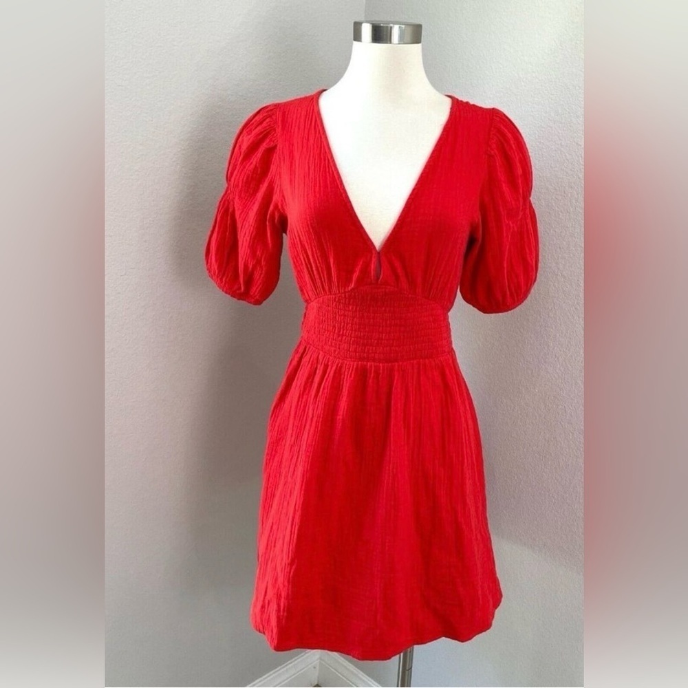 Billabong Spellbound Mini Dress S Gauzy V Neck Red summer resort causal vacatio